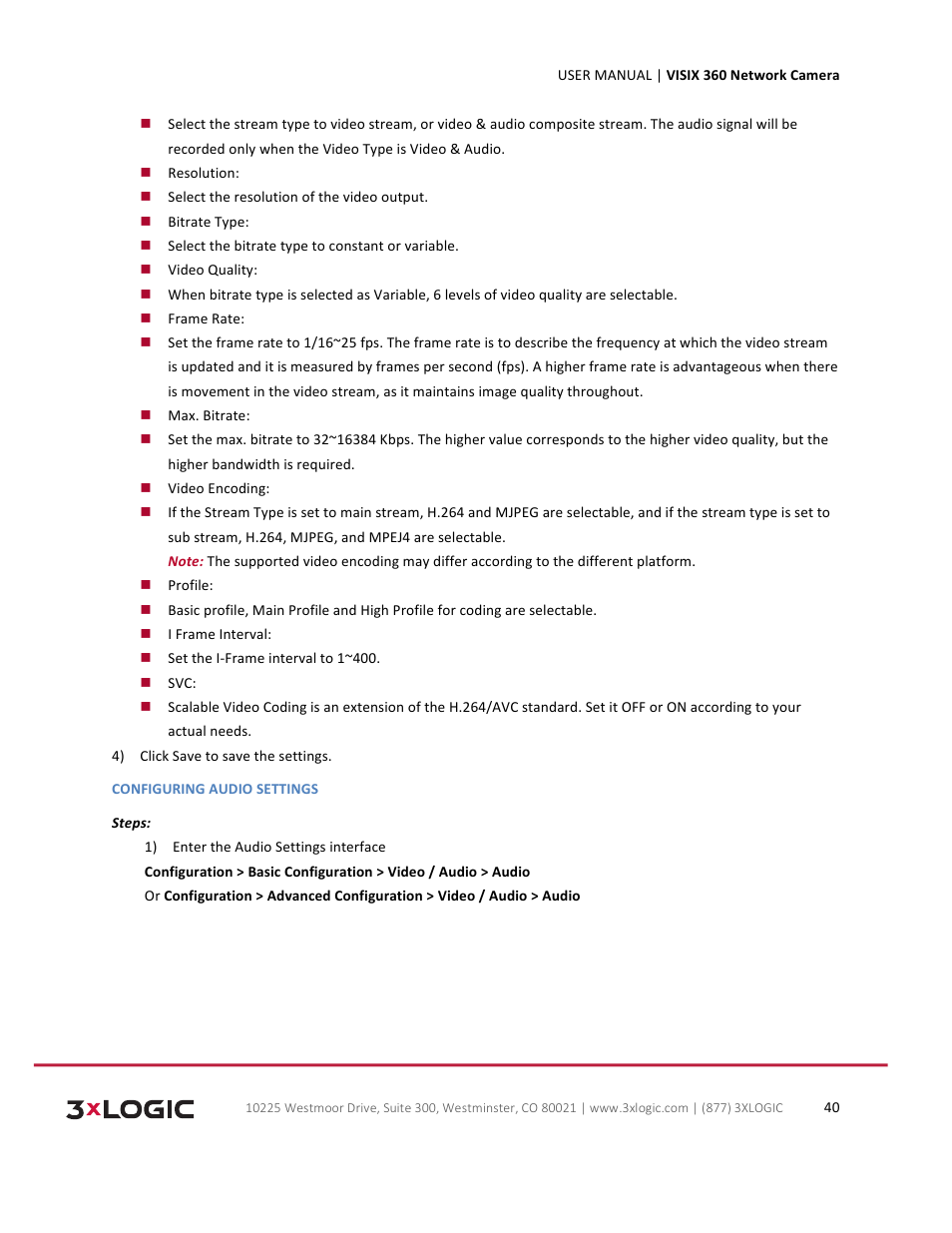 3xLOGIC VISIX Camera User Manual | Page 40 / 75