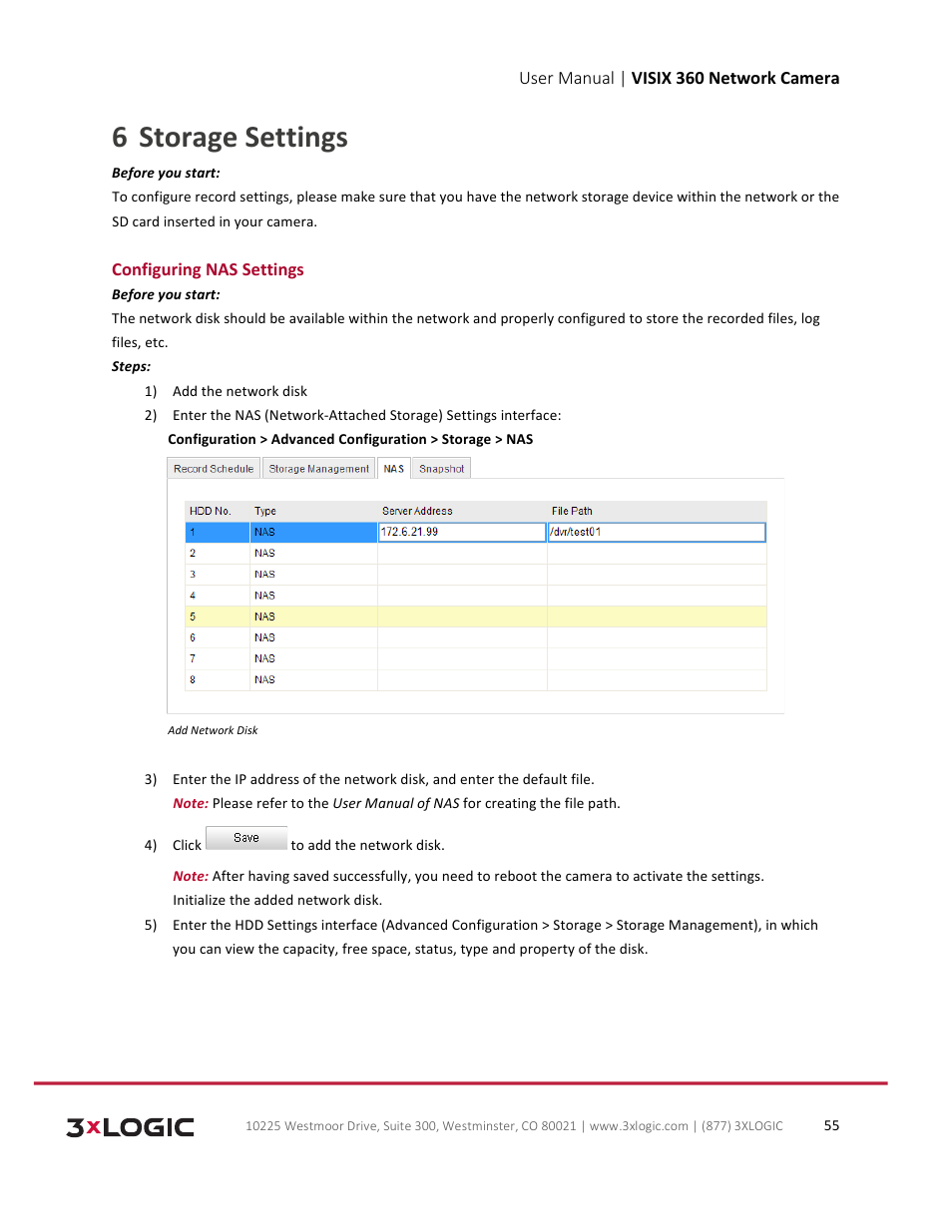 Storage settings 6 | 3xLOGIC VISIX Camera User Manual | Page 55 / 75