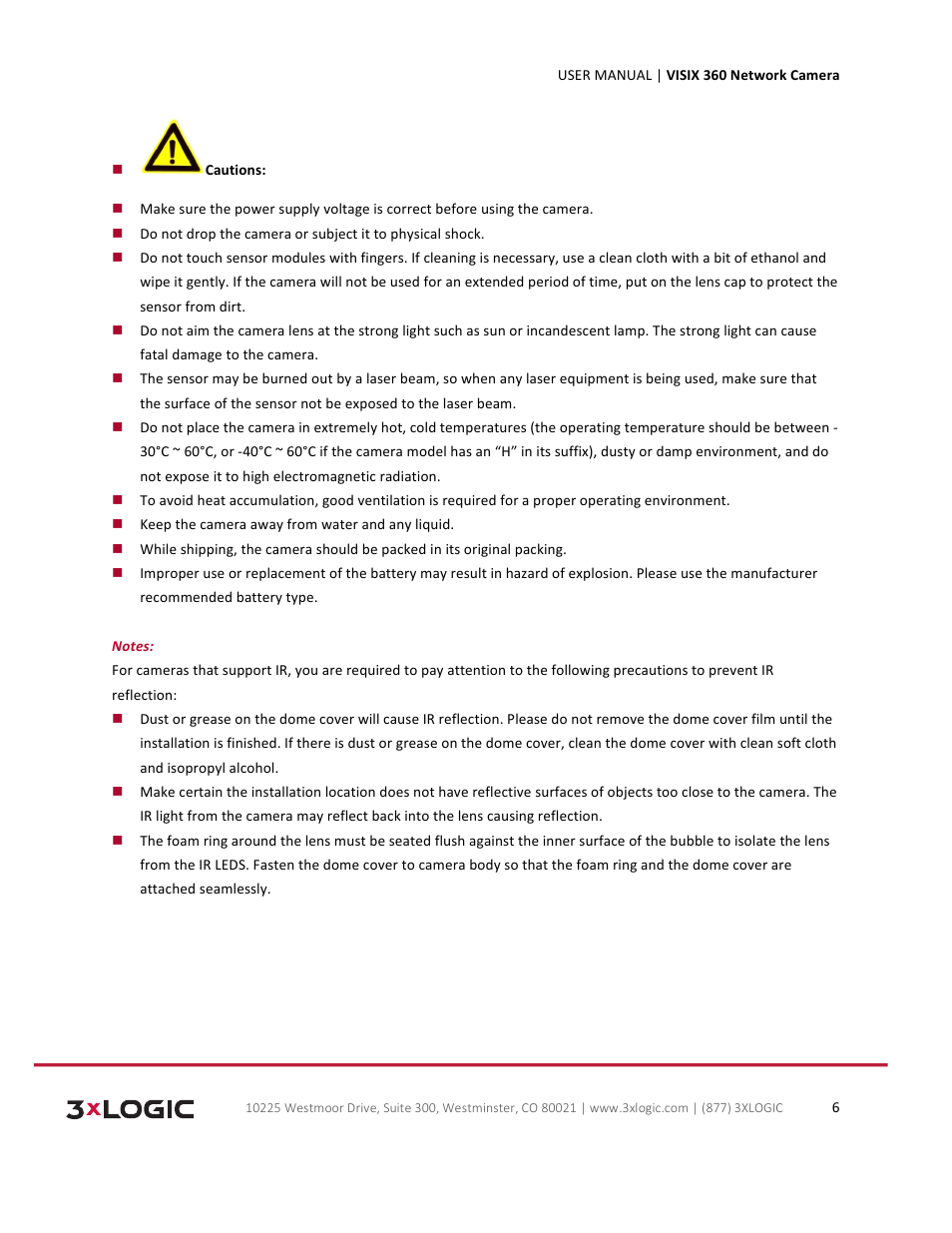 3xLOGIC VISIX Camera User Manual | Page 6 / 75