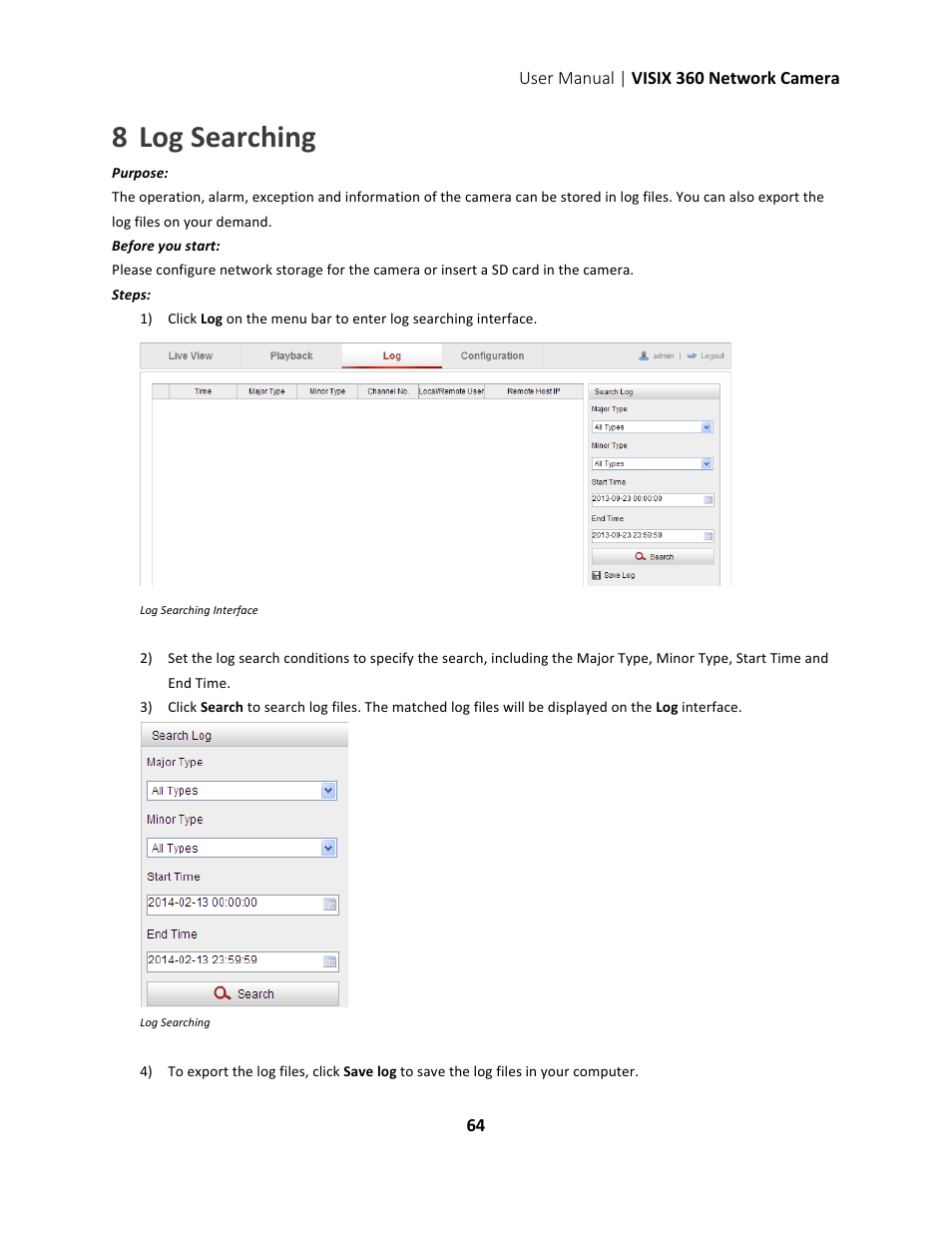 Log searching 8 | 3xLOGIC VISIX Camera User Manual | Page 64 / 75