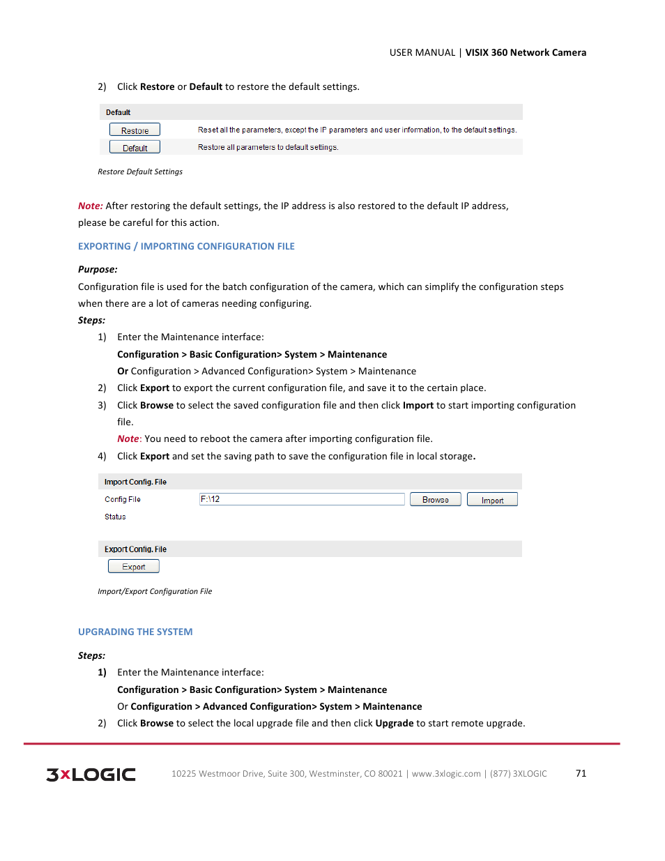 3xLOGIC VISIX Camera User Manual | Page 71 / 75