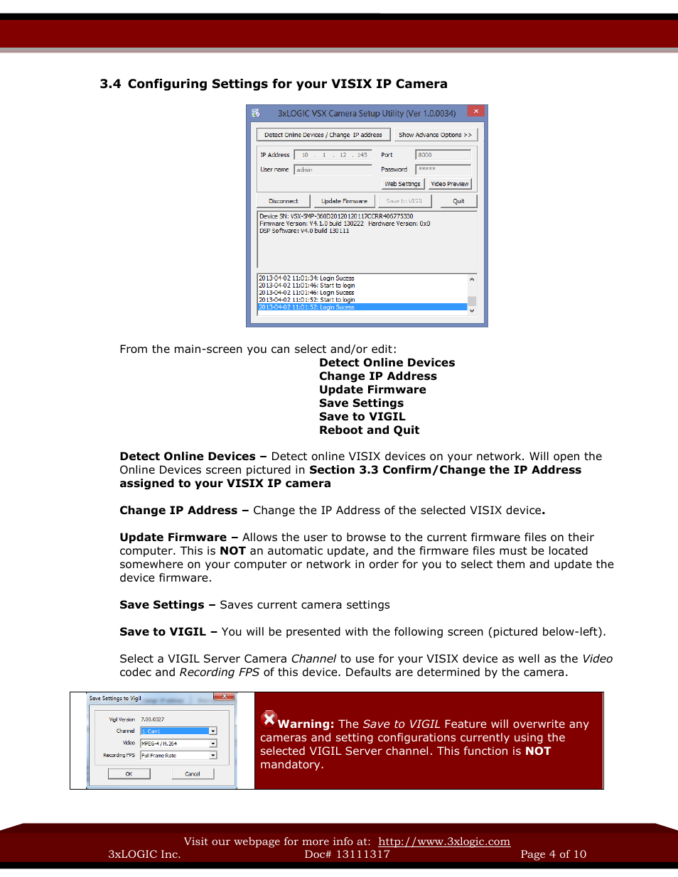 3xLOGIC VISIX Camera User Manual | Page 4 / 10