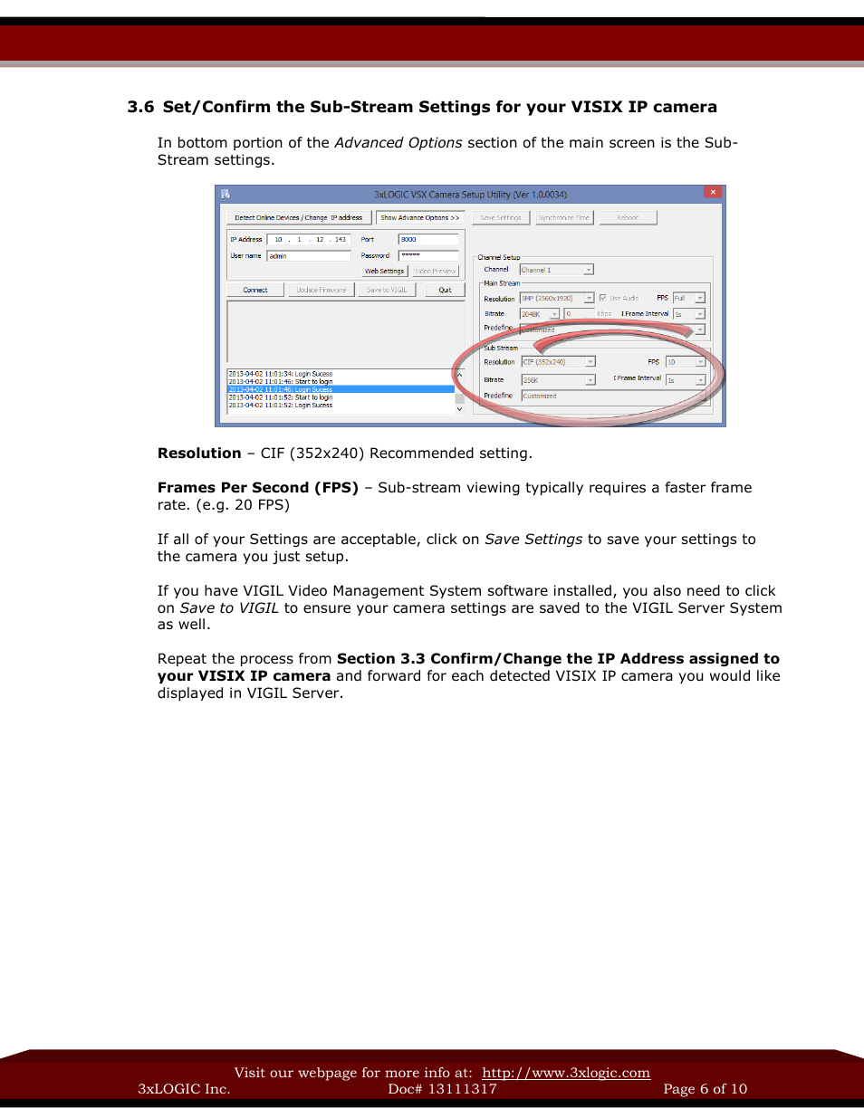 3xLOGIC VISIX Camera User Manual | Page 6 / 10