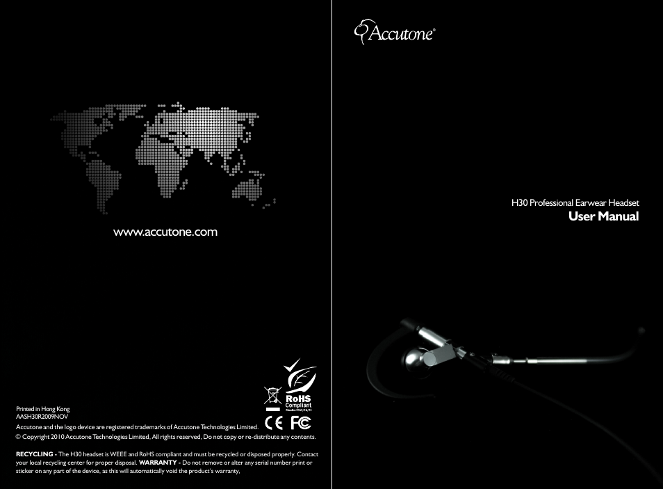 Accutone H30 Earwear Headset User Manual | 6 pages