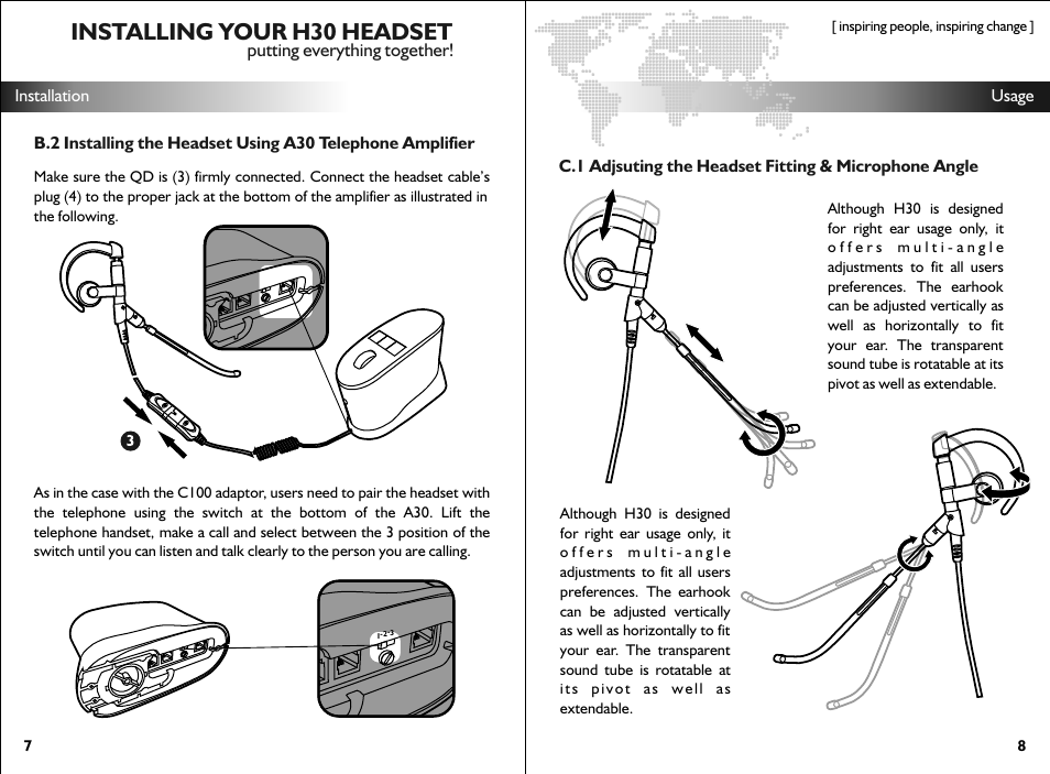 Installing your h30 headset | Accutone H30 Earwear Headset User Manual | Page 5 / 6