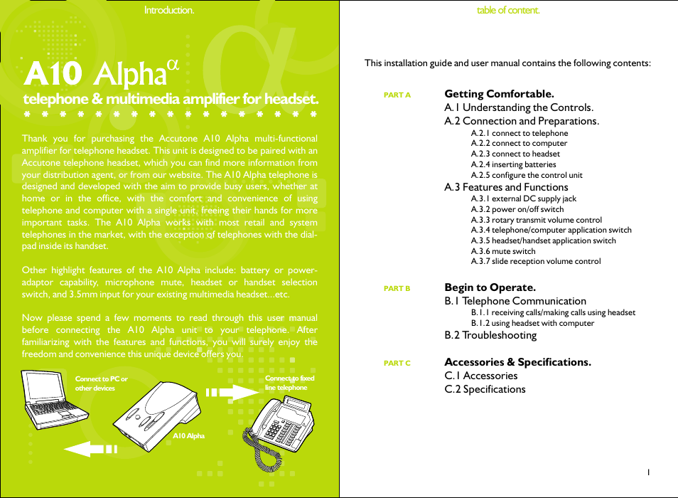 Telephone & multimedia amplifier for headset | Accutone A10 User Manual | Page 2 / 10