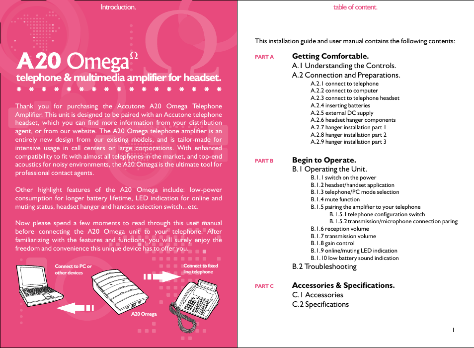 Telephone & multimedia amplifier for headset | Accutone A20 User Manual | Page 2 / 12