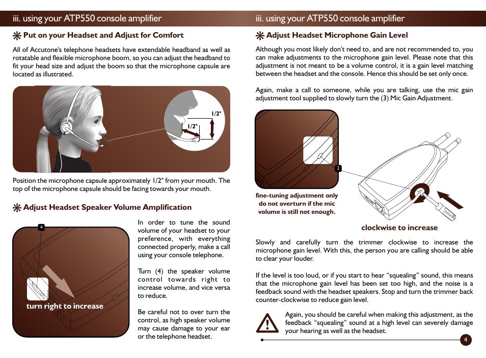 Iii. using your atp550 console amplifier | Accutone Two-prong Amplifier User Manual | Page 3 / 4