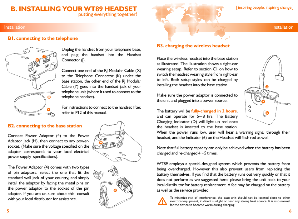 B. installing your wt89 headset, Putting everything together | Accutone WT89 User Manual | Page 4 / 8