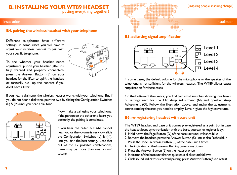 B. installing your wt89 headset | Accutone WT89 User Manual | Page 5 / 8