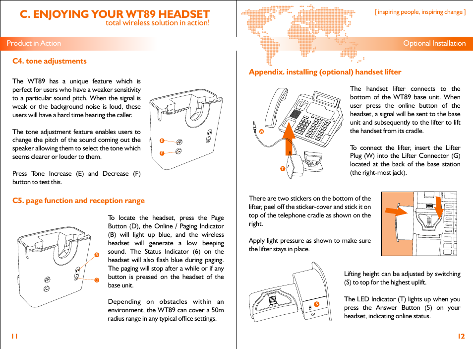 C. enjoying your wt89 headset, Total wireless solution in action | Accutone WT89 User Manual | Page 7 / 8
