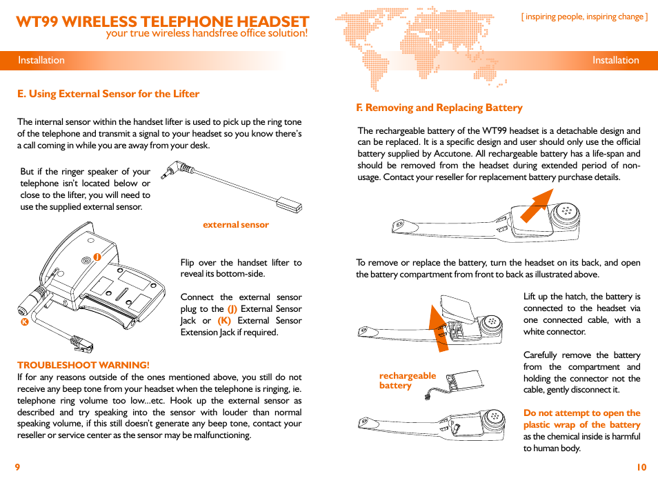 Wt99 wireless telephone headset | Accutone WT99 User Manual | Page 6 / 10