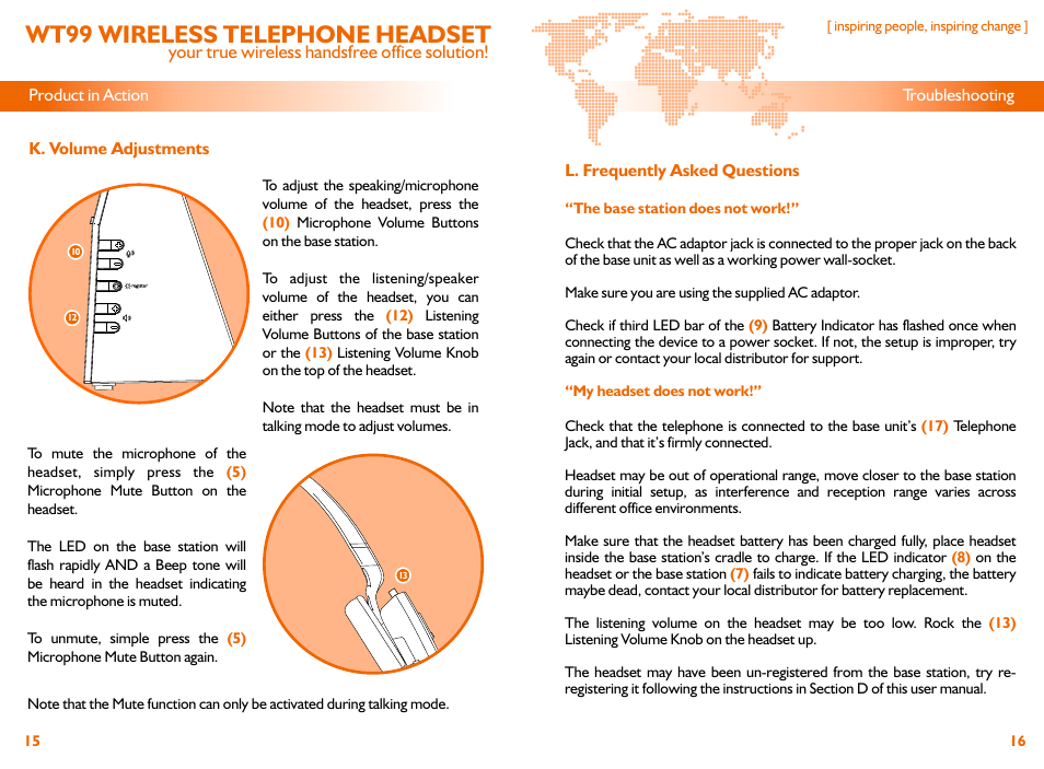 Wt99 wireless telephone headset | Accutone WT99 User Manual | Page 9 / 10
