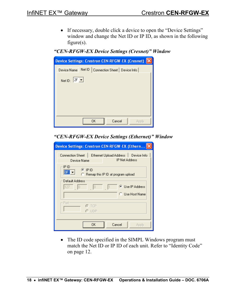 Infinet ex™ gateway crestron cen-rfgw-ex | Crestron electronic infiNET EX CEN-RFGWX-EX User Manual | Page 22 / 40