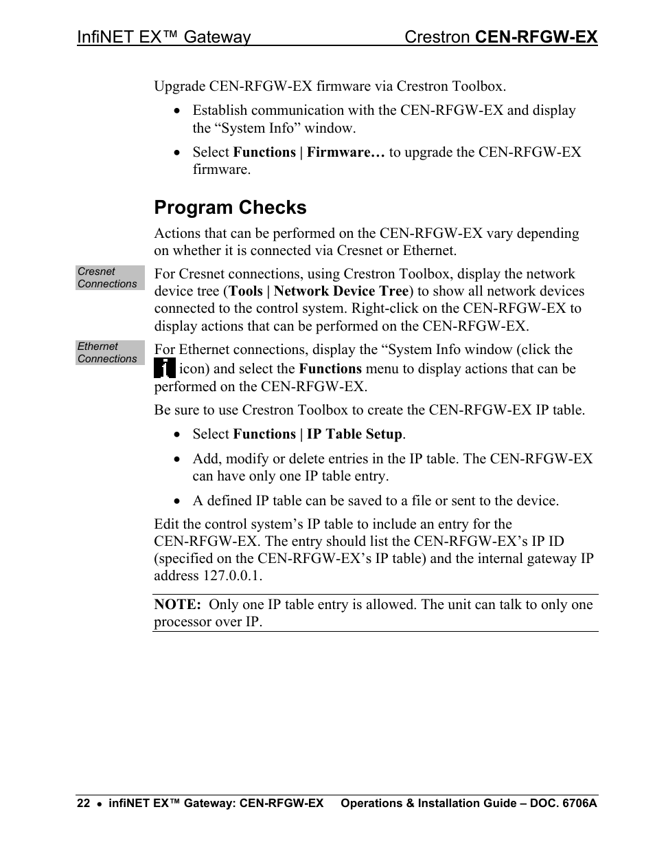 Program checks | Crestron electronic infiNET EX CEN-RFGWX-EX User Manual | Page 26 / 40