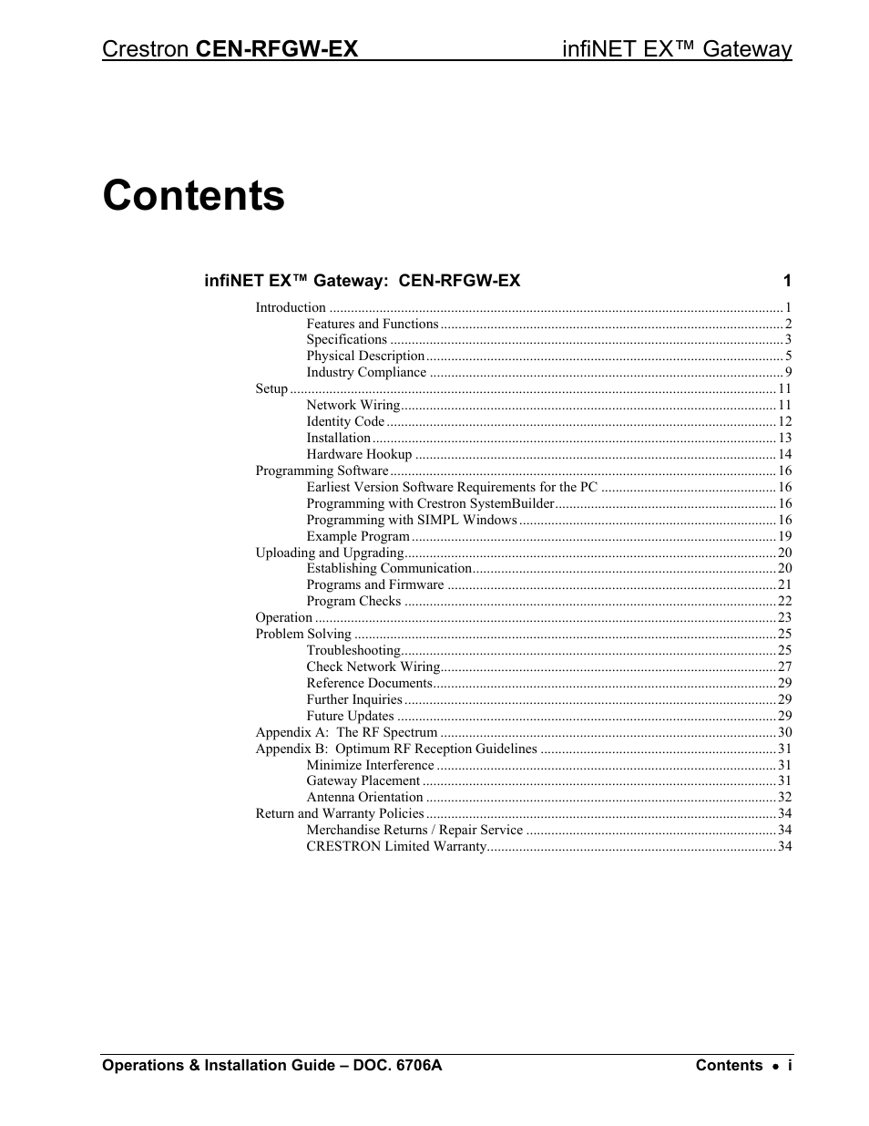 Crestron electronic infiNET EX CEN-RFGWX-EX User Manual | Page 3 / 40