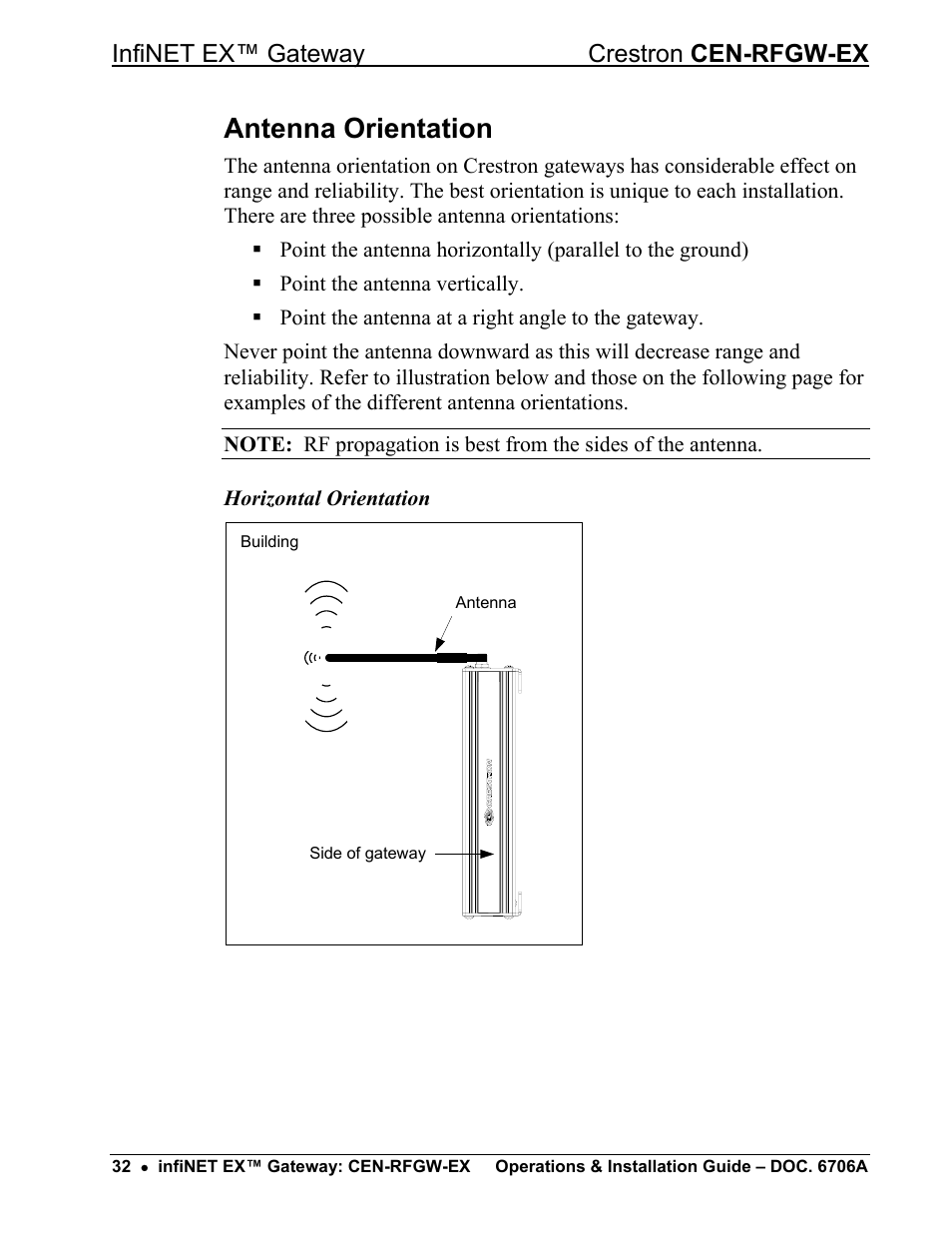 Antenna orientation, Infinet ex™ gateway crestron cen-rfgw-ex | Crestron electronic infiNET EX CEN-RFGWX-EX User Manual | Page 36 / 40