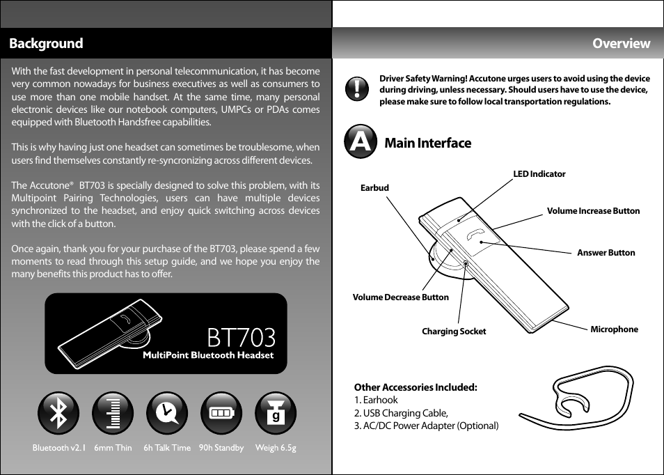 Background, Overview, Main interface | Accutone BT703 User Manual | Page 2 / 5