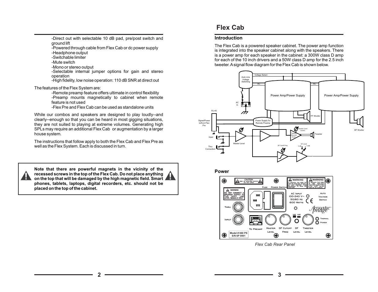 Flex cab, Introduction power, Flex cab rear panel | Acoustic Image Flex User Manual | Page 3 / 12