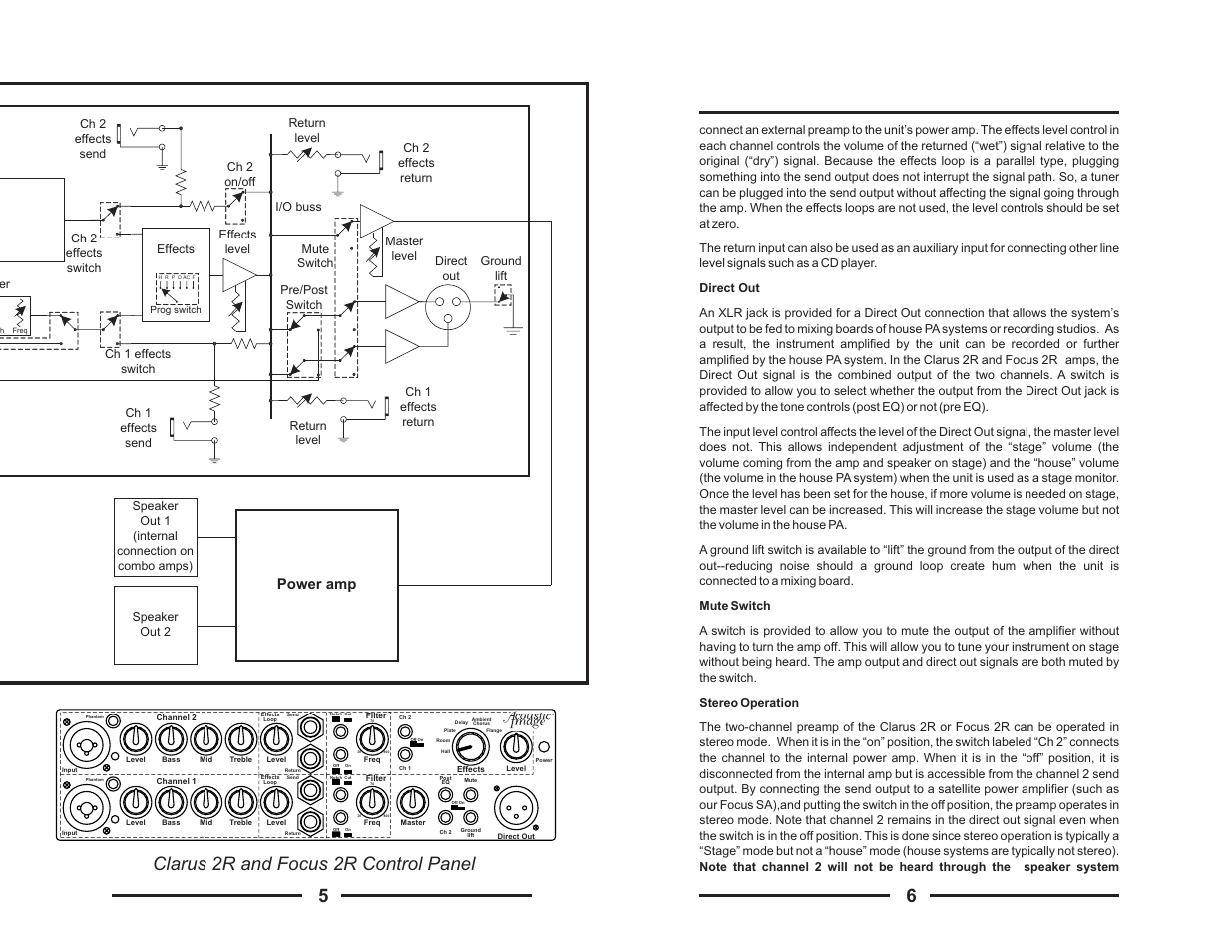 Clarus 2r and focus 2r control panel, Power amp | Acoustic Image Series III User Manual | Page 5 / 8