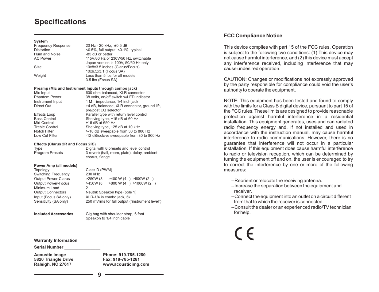 Specifications | Acoustic Image Series III User Manual | Page 7 / 8