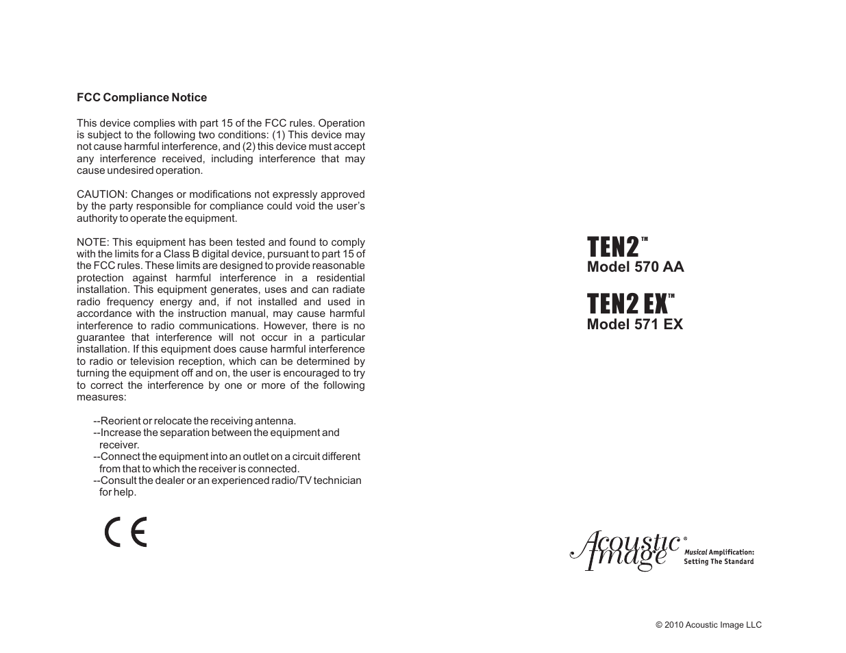 Ten2, Ten2 ex | Acoustic Image Ten 2 User Manual | Page 8 / 8