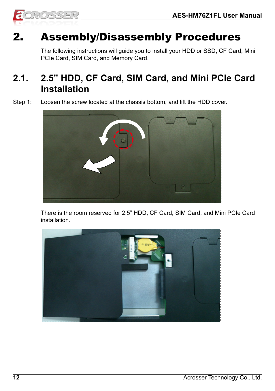 Assembly/disassembly procedures | Acrosser AES-HM76Z1FL User Manual | Page 12 / 58