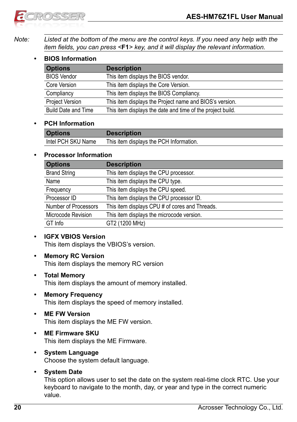 Acrosser AES-HM76Z1FL User Manual | Page 20 / 58