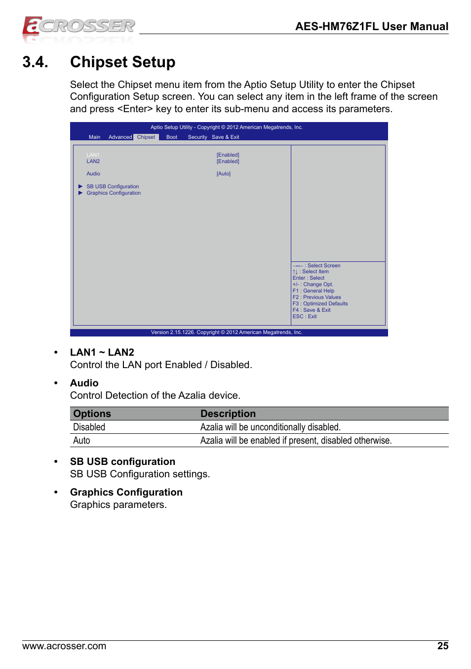 Chipset setup, Aes-hm76z1fl user manual | Acrosser AES-HM76Z1FL User Manual | Page 25 / 58