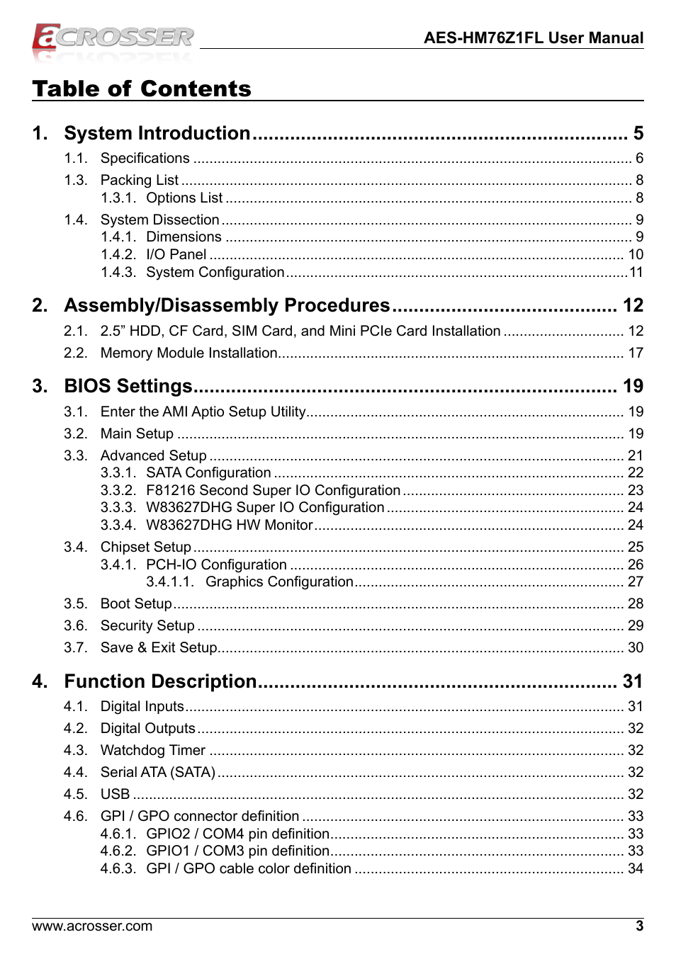 Acrosser AES-HM76Z1FL User Manual | Page 3 / 58