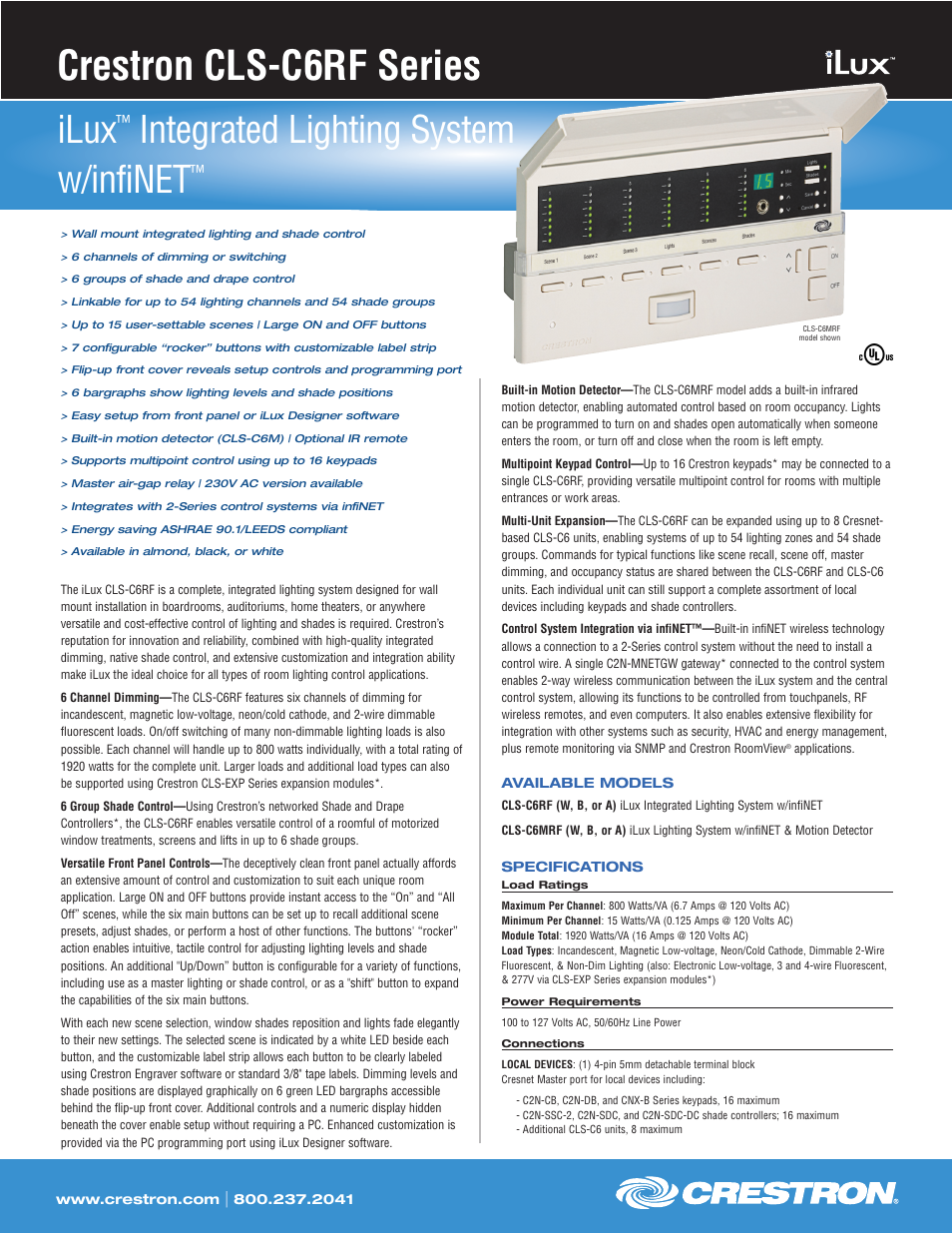 Crestron electronic iLux CLS-C6RF Series User Manual | 2 pages