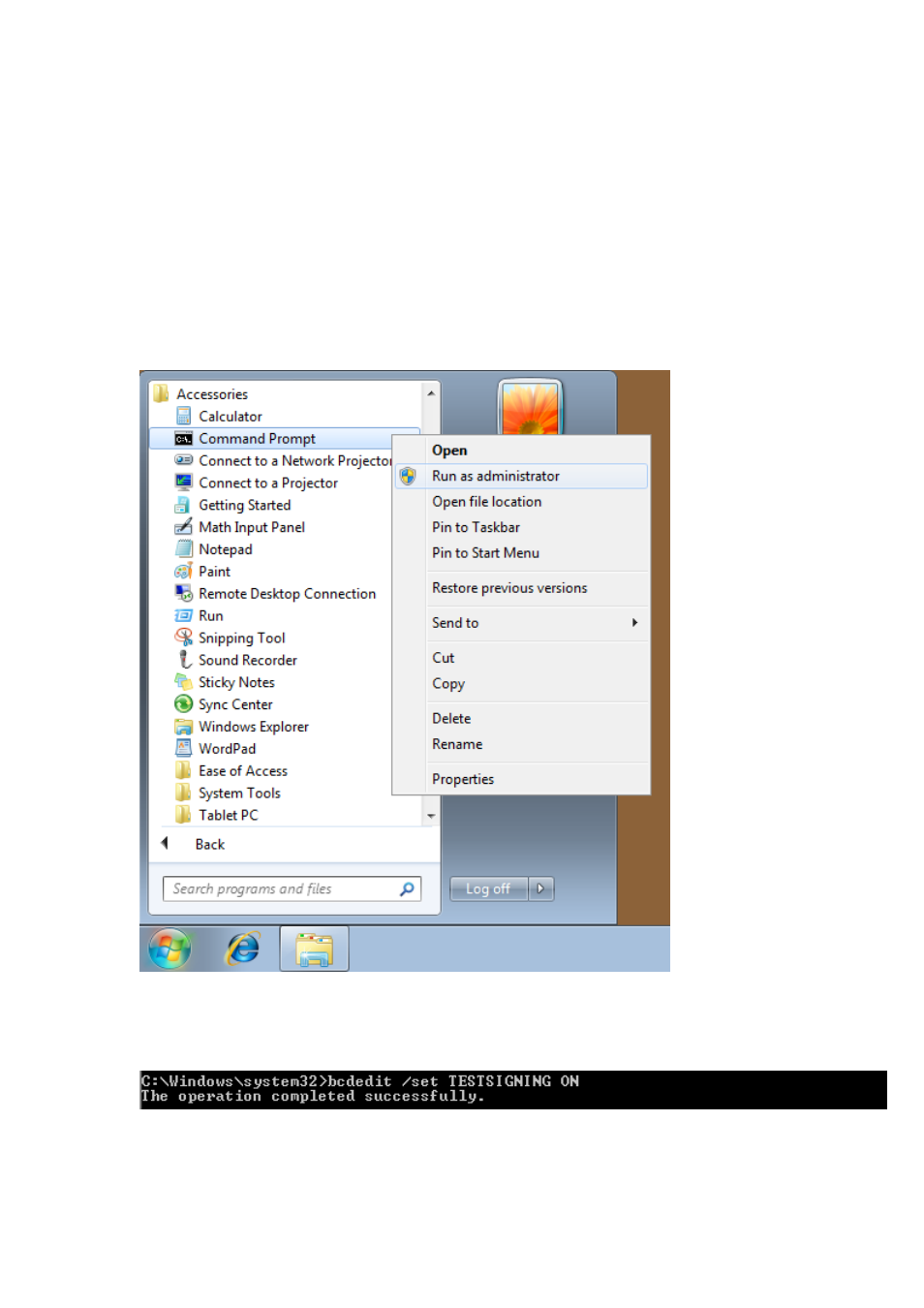 4 enable testsigning on windows 7 x64 system | Acrosser AR-ES6003FL User Manual | Page 56 / 57