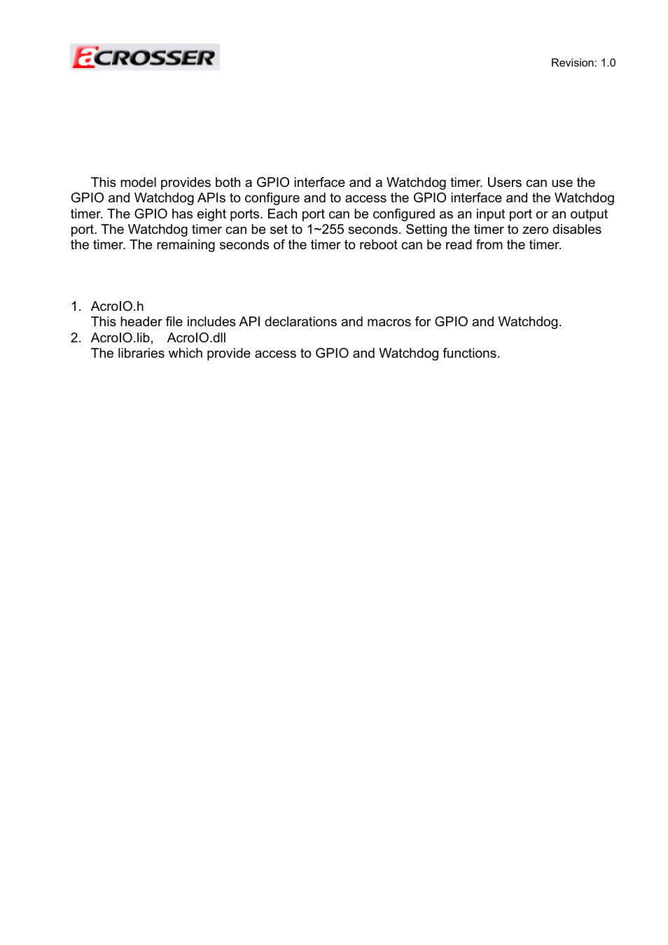 6 gpio and watchdog, 2 file description | Acrosser AR-ES6050FLD-W User Manual | Page 42 / 45