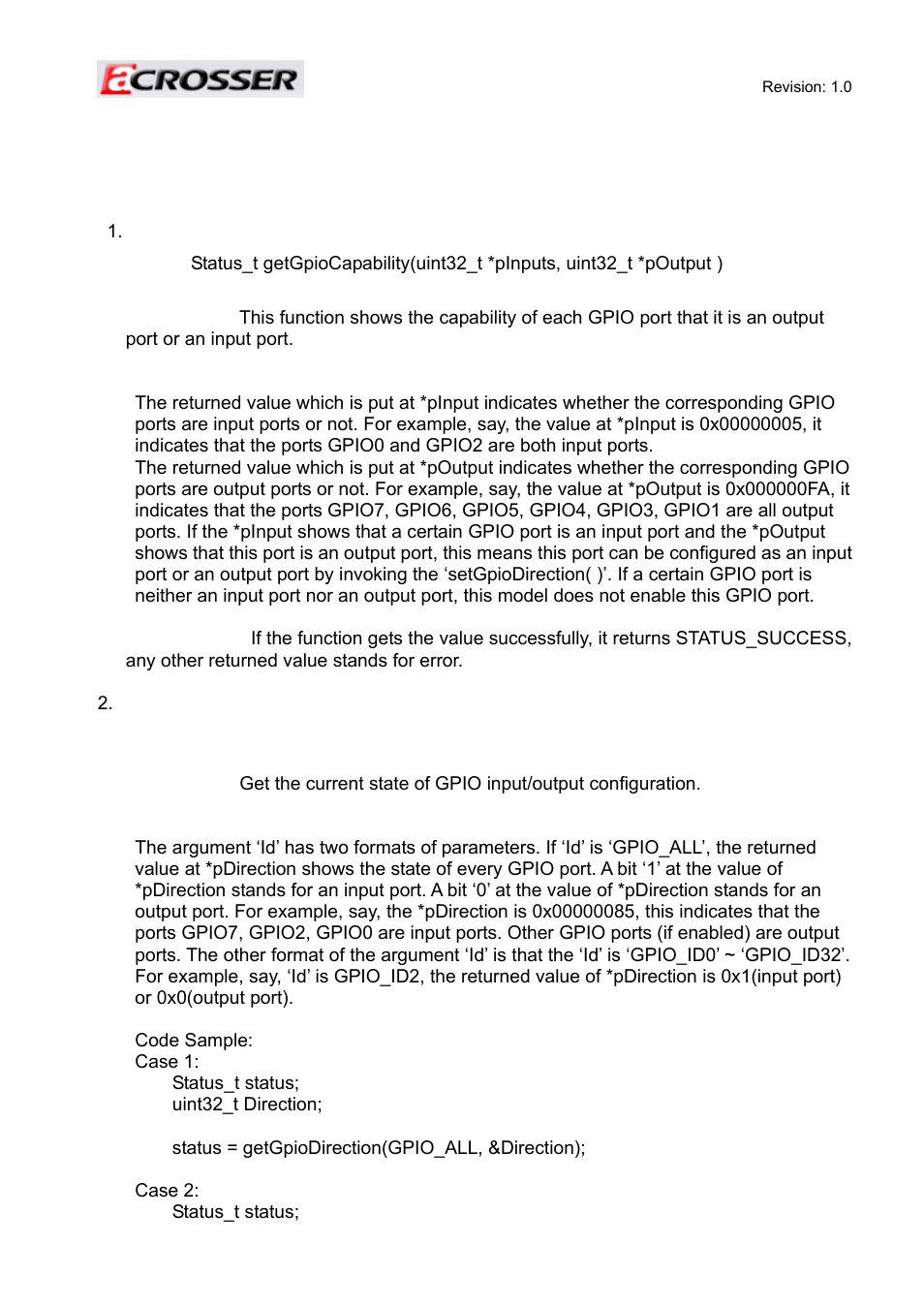 7 api list and descriptions, 1 gpio | Acrosser AR-ES6050FLD-W User Manual | Page 43 / 45