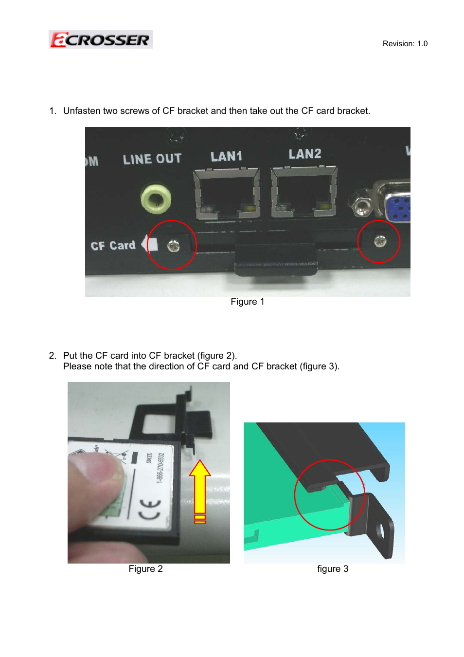 1 installing the cf card, 2 procedures of assembly/disassembly, Procedures of assembly/disassembly | Acrosser AR-ES6050FLD-W User Manual | Page 7 / 45
