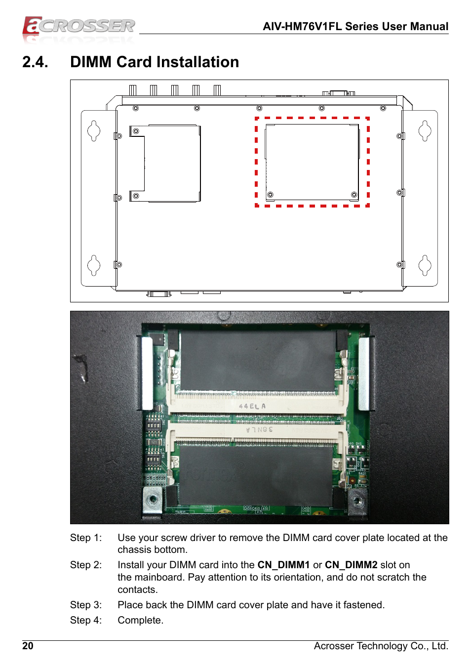 Dimm card installation | Acrosser AIV-HM76V1FL User Manual | Page 20 / 71
