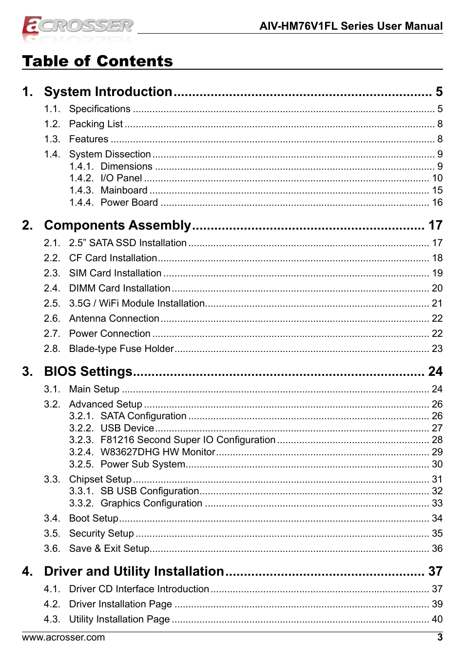 Acrosser AIV-HM76V1FL User Manual | Page 3 / 71