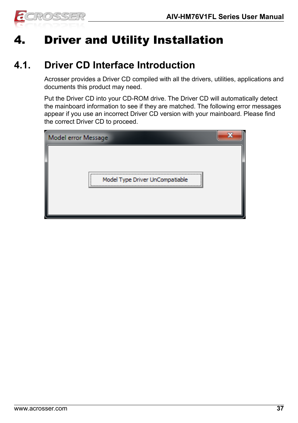 Driver and utility installation, Driver cd interface introduction | Acrosser AIV-HM76V1FL User Manual | Page 37 / 71