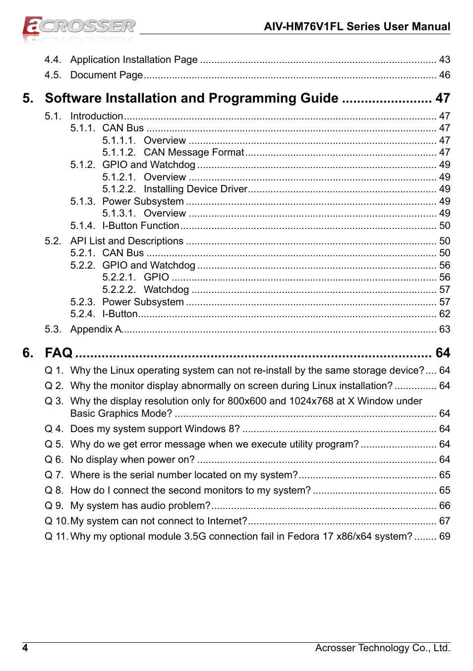 Software installation and programming guide | Acrosser AIV-HM76V1FL User Manual | Page 4 / 71