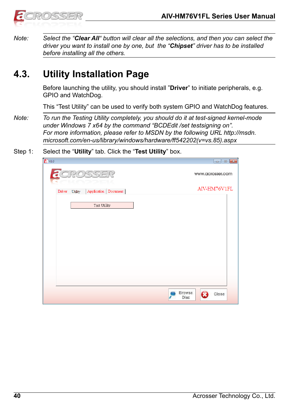 Utility installation page | Acrosser AIV-HM76V1FL User Manual | Page 40 / 71