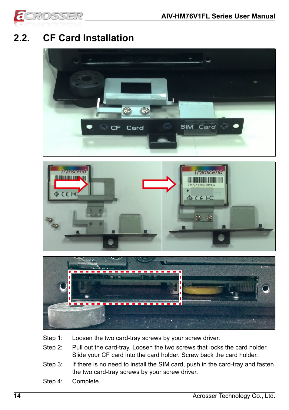 Cf card installation | Acrosser AIV-HM76V1FL User Manual | Page 14 / 69