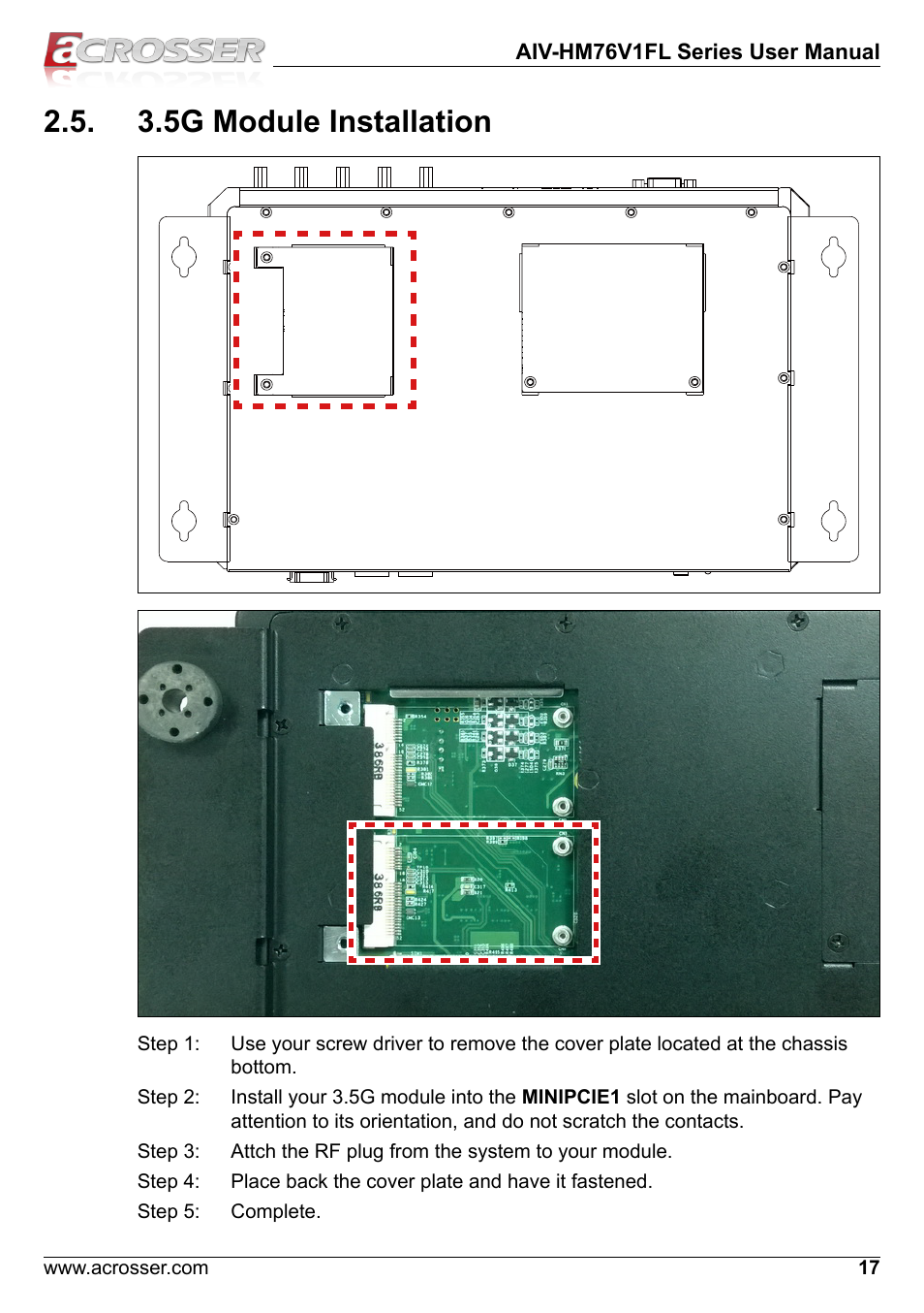 3.5g module installation | Acrosser AIV-HM76V1FL User Manual | Page 17 / 69