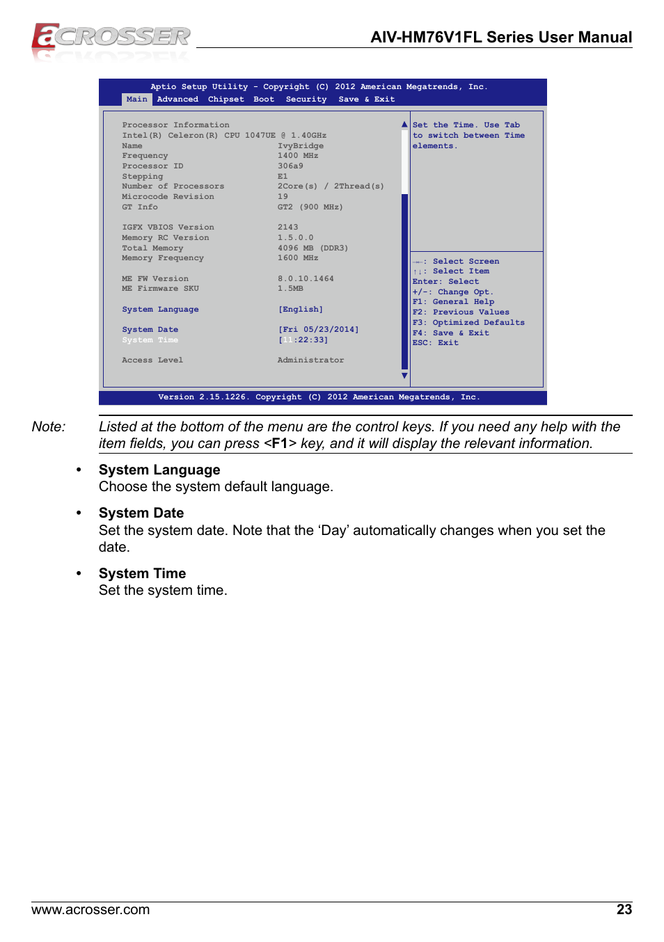 Aiv-hm76v1fl series user manual | Acrosser AIV-HM76V1FL User Manual | Page 23 / 69