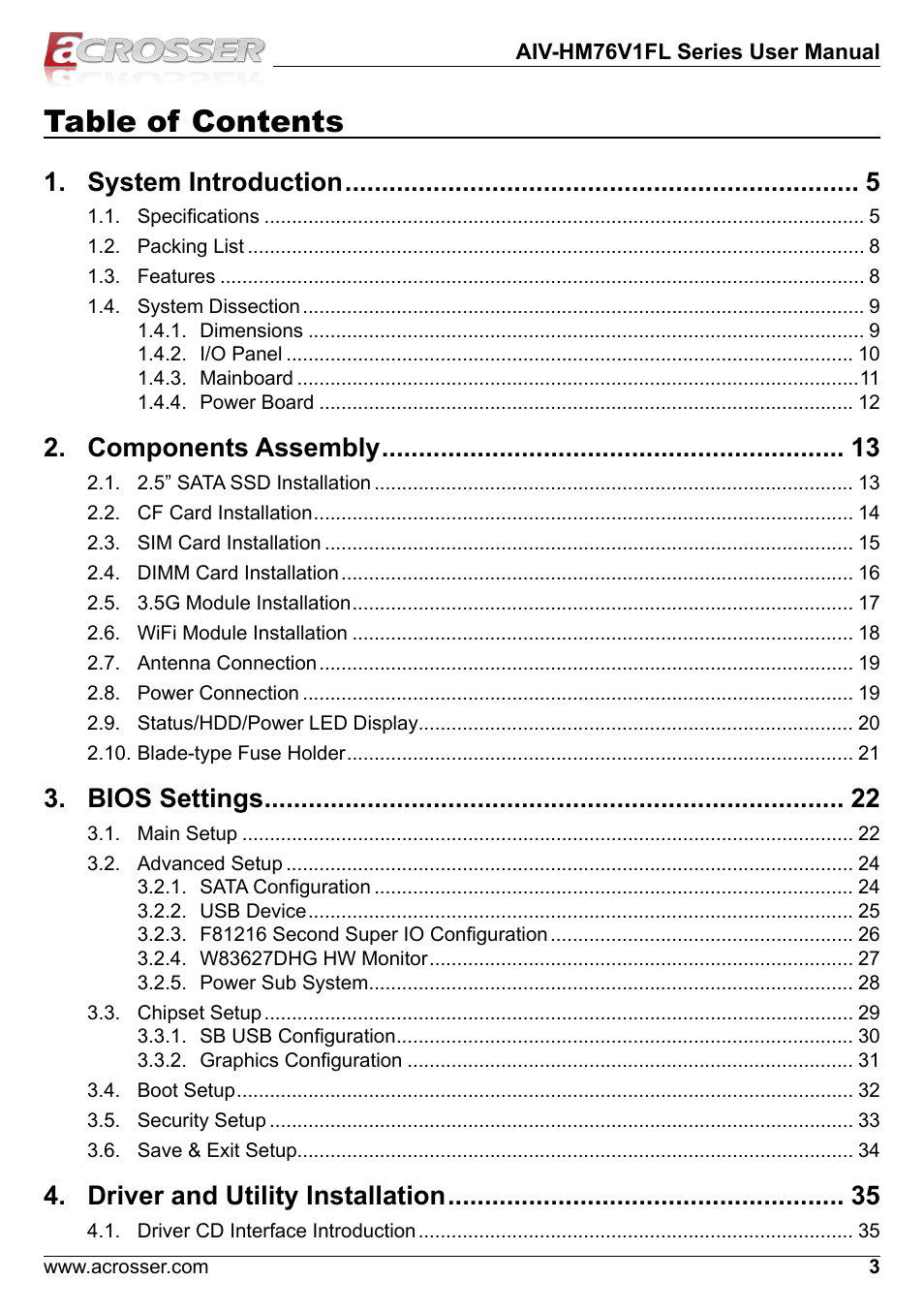 Acrosser AIV-HM76V1FL User Manual | Page 3 / 69