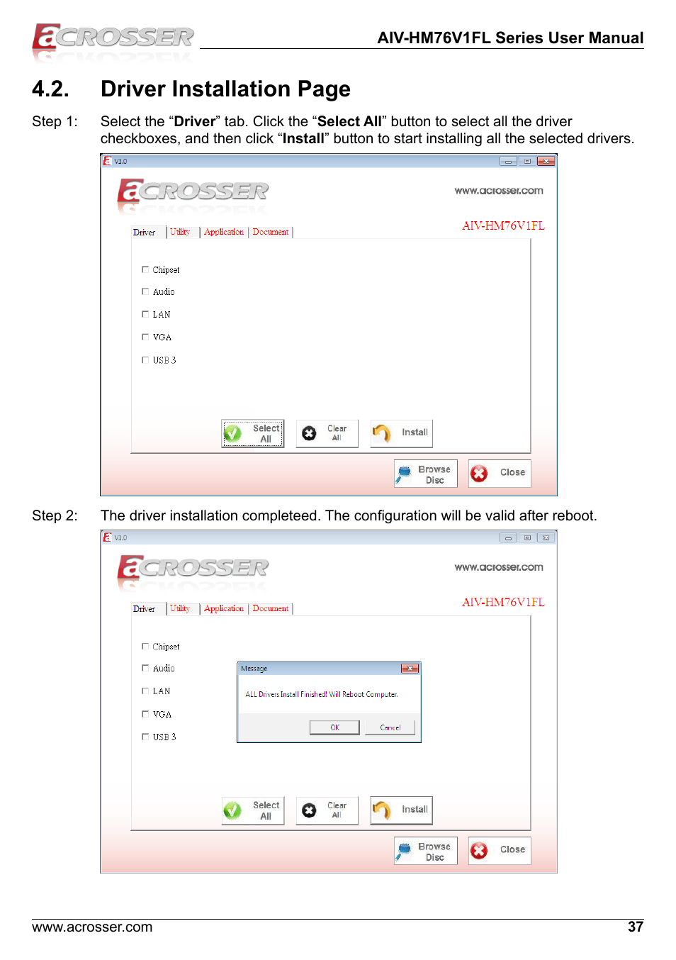 Driver installation page | Acrosser AIV-HM76V1FL User Manual | Page 37 / 69