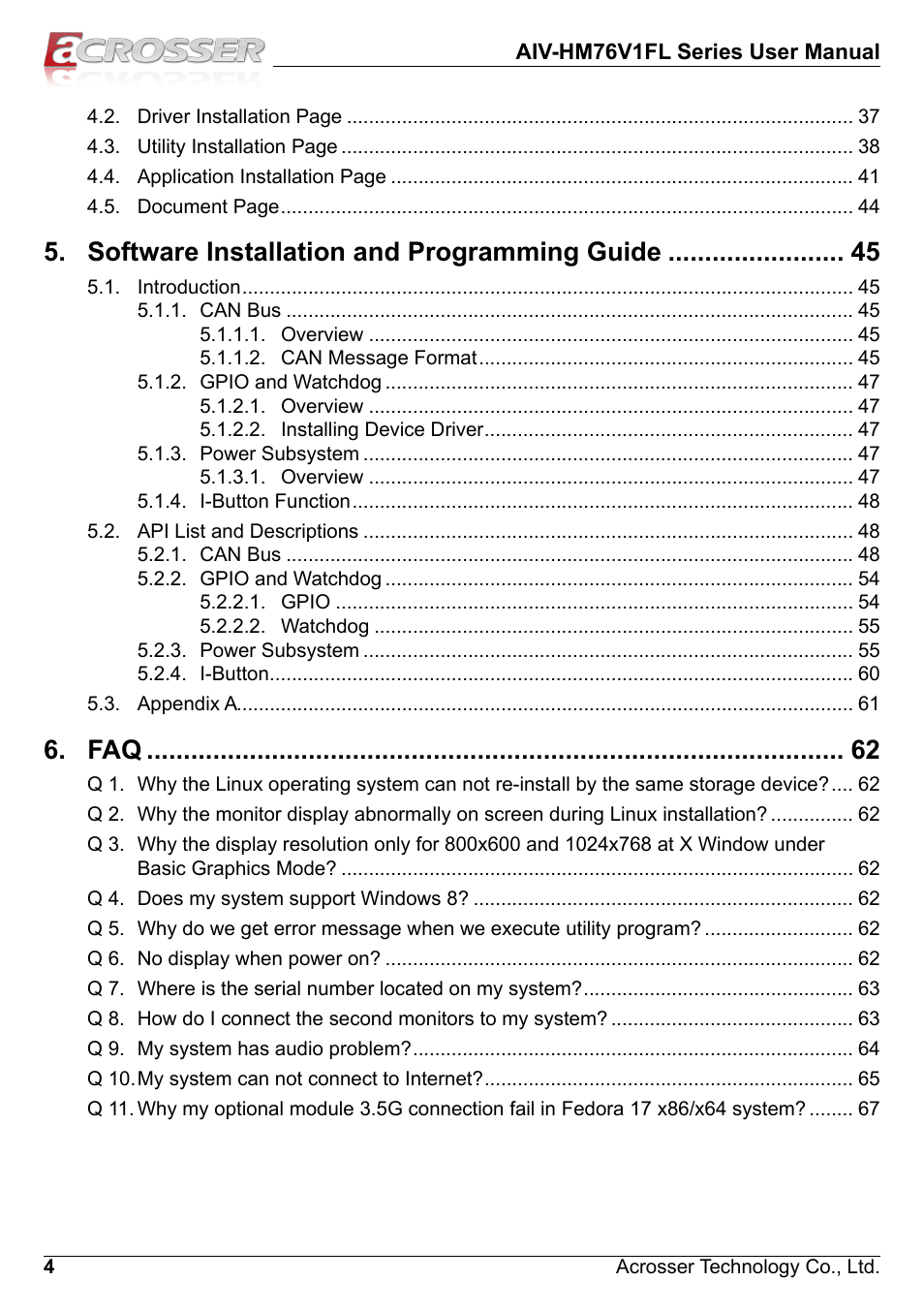 Software installation and programming guide | Acrosser AIV-HM76V1FL User Manual | Page 4 / 69