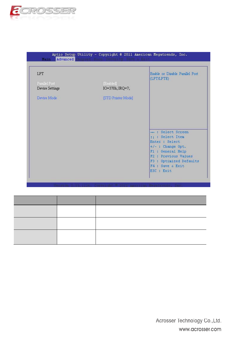 2 lpt port configuration, Parallel port, Device settings | Device mode | Acrosser AMB-N280S1 User Manual | Page 27 / 38