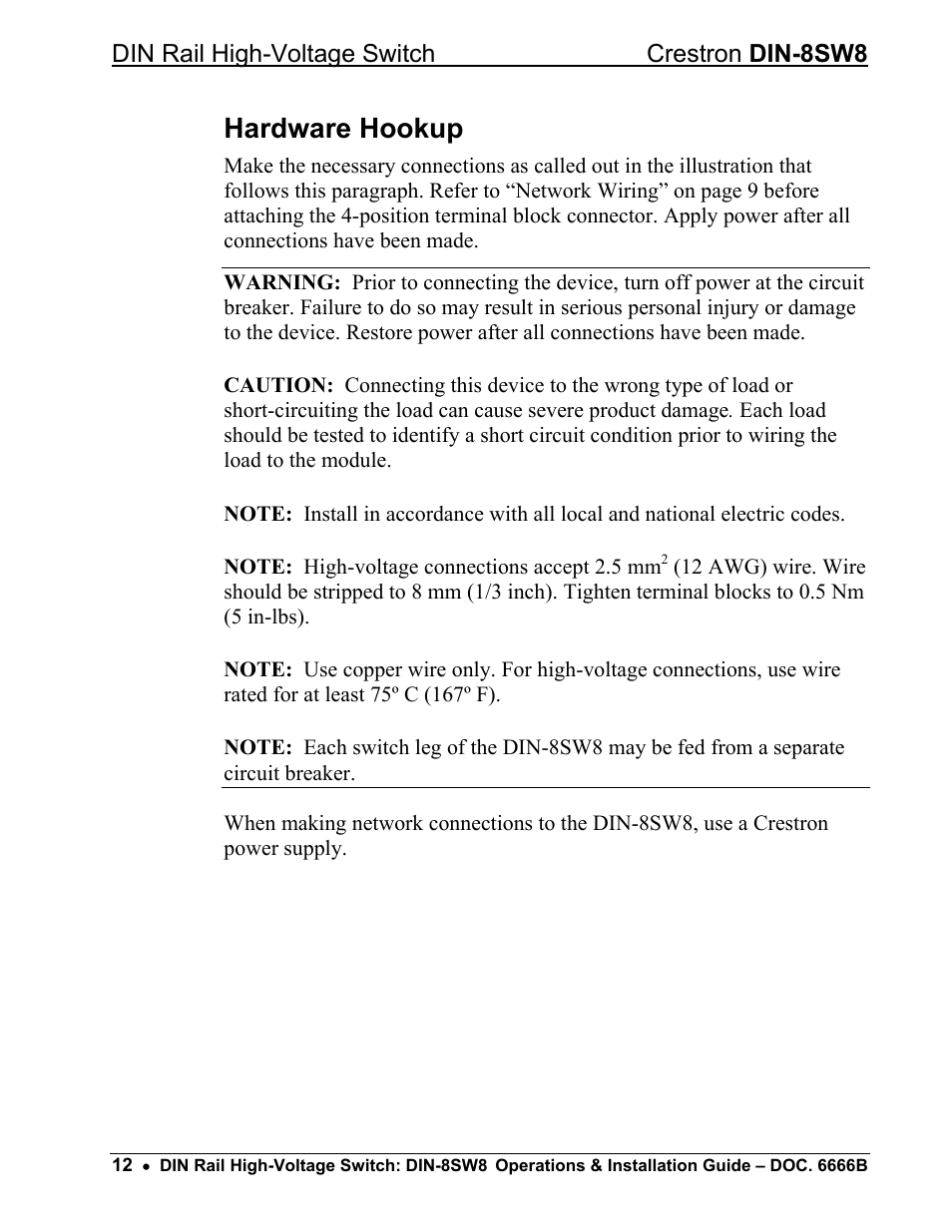 Hardware hookup | Crestron electronic GreenLight DIN-8SW8 User Manual | Page 16 / 32