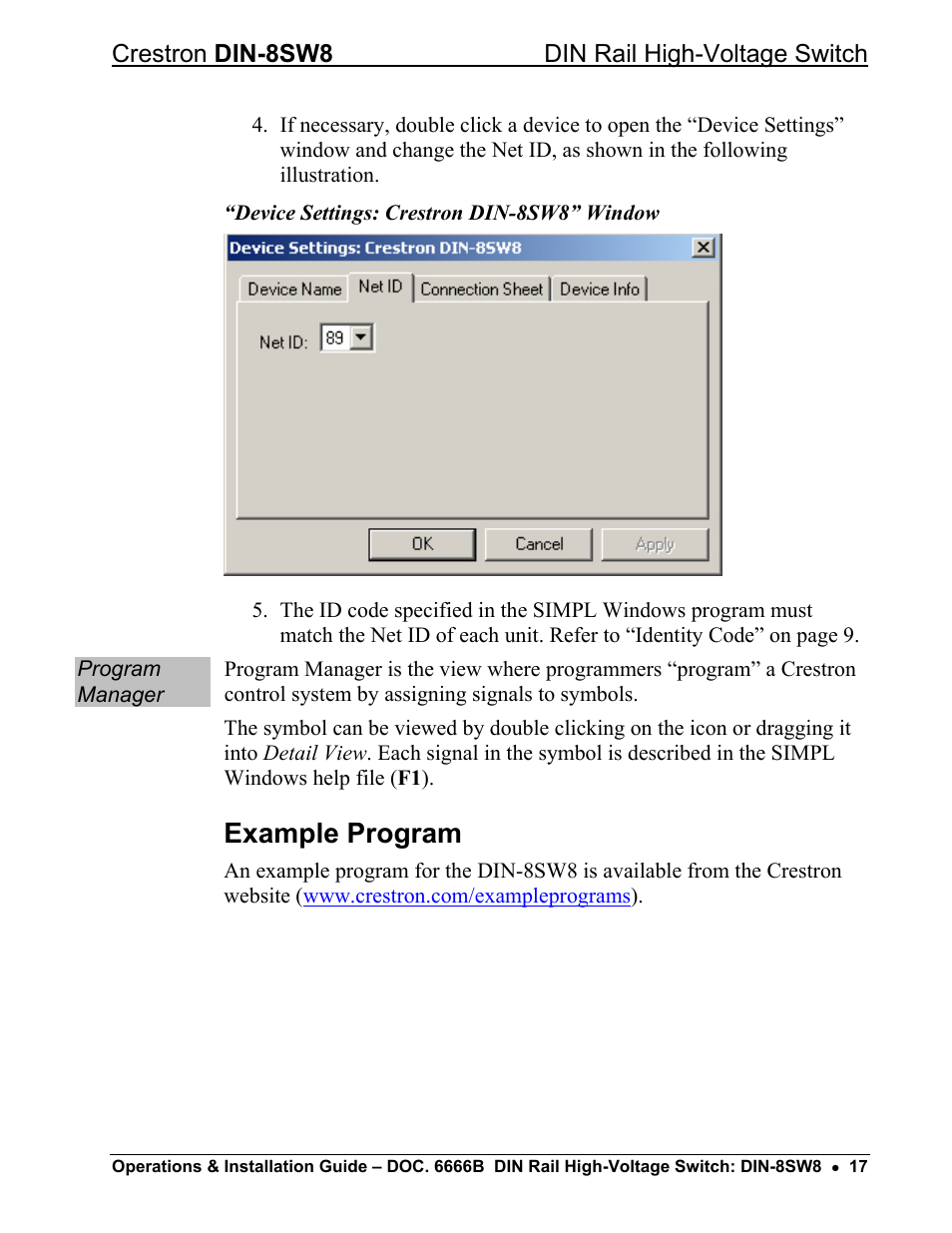 Example program | Crestron electronic GreenLight DIN-8SW8 User Manual | Page 21 / 32