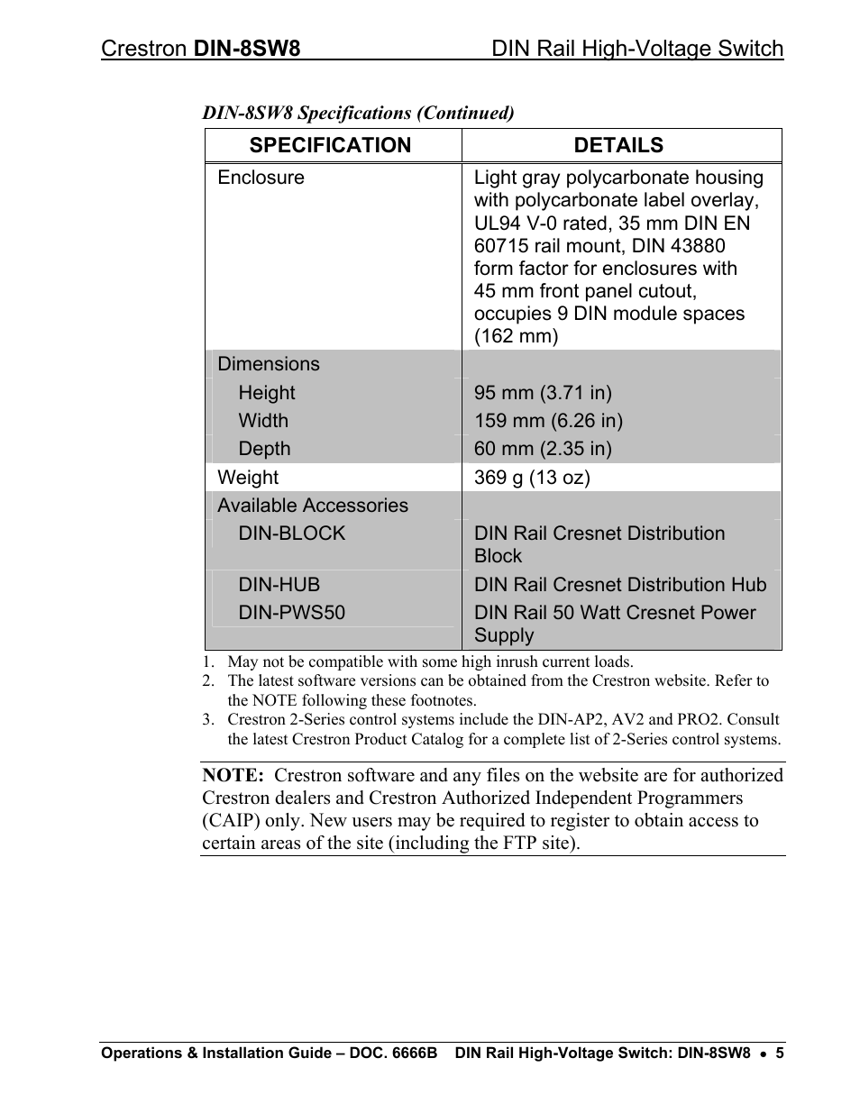 Crestron din-8sw8 din rail high-voltage switch | Crestron electronic GreenLight DIN-8SW8 User Manual | Page 9 / 32